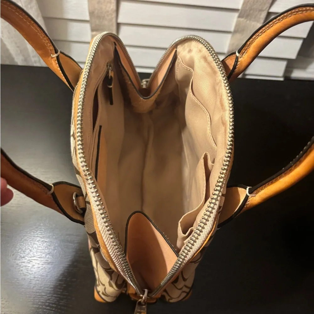 Coach Brown and Tan Signature Satchel - Picture 7 of 14